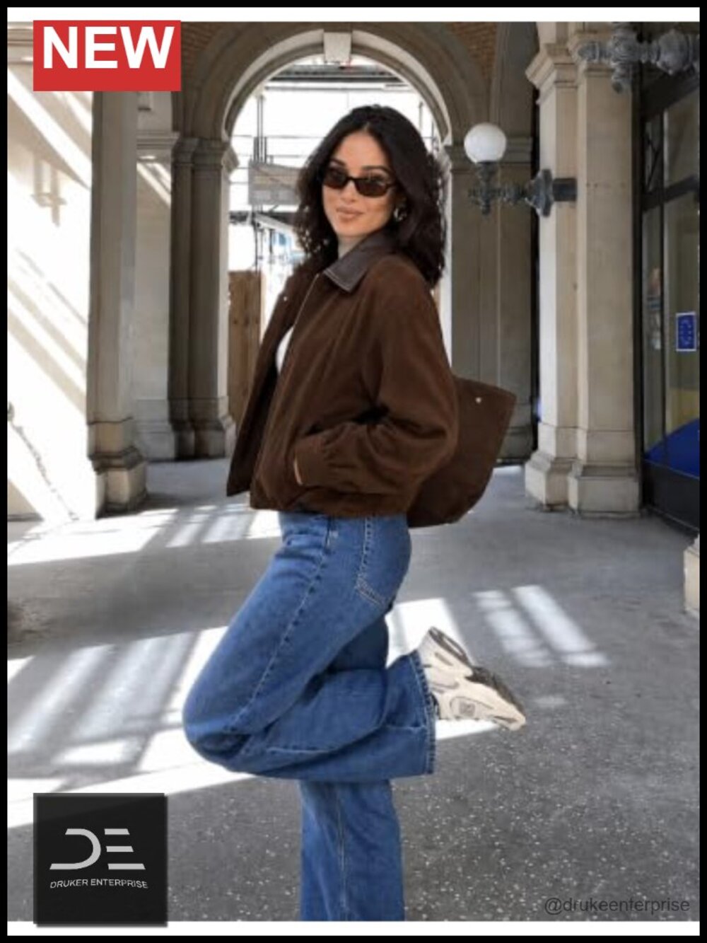 Womens Faux Suede Bomber Jacket Casual Lapel Pilot Cropped Oversized Zip Up - Picture 4 of 6